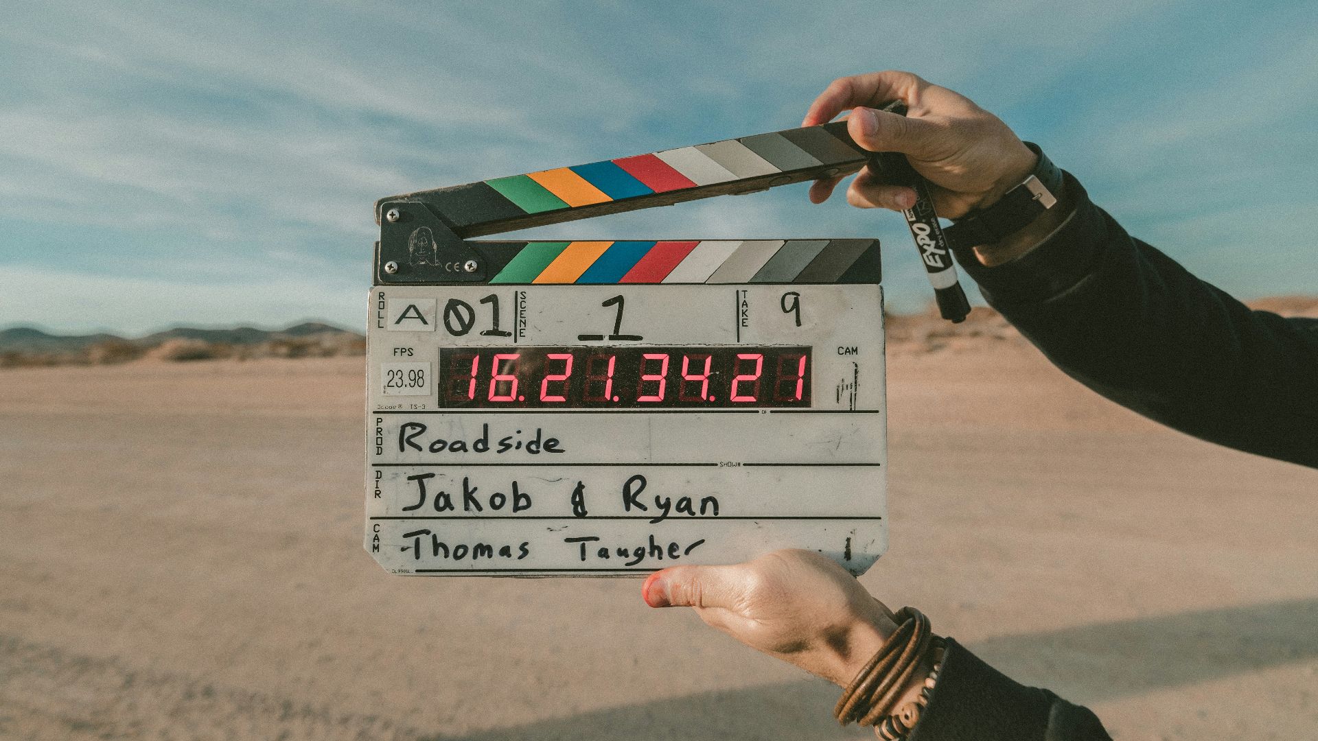 clap board roadside Jakob and Ryan