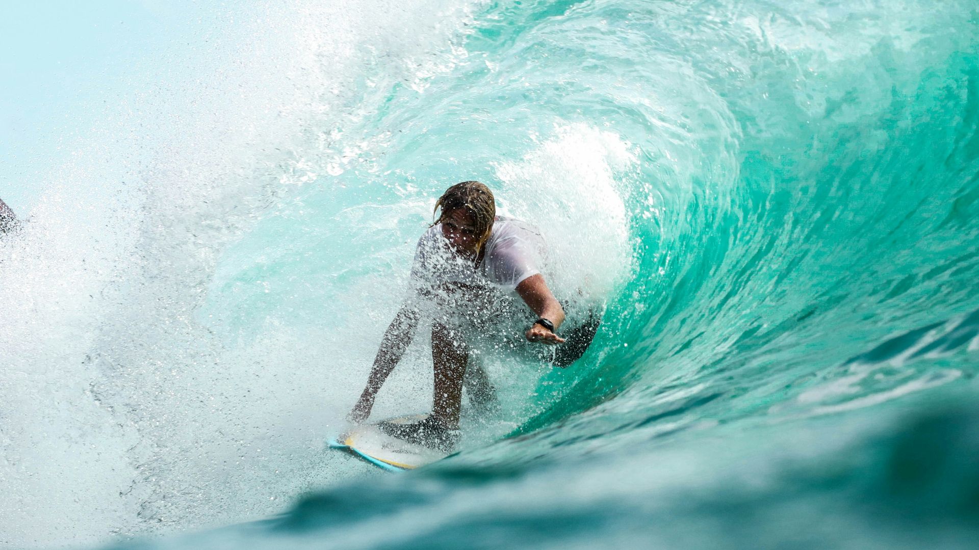 time lapse photography surfer in wave water