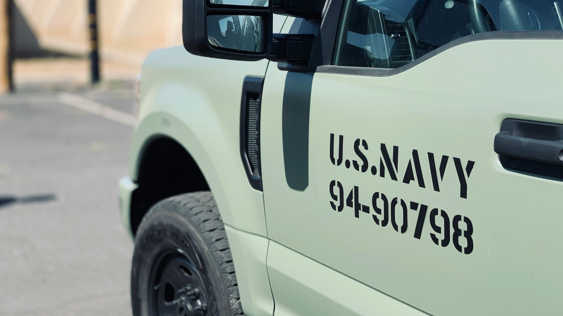 a close up of the side view mirror of a truck
