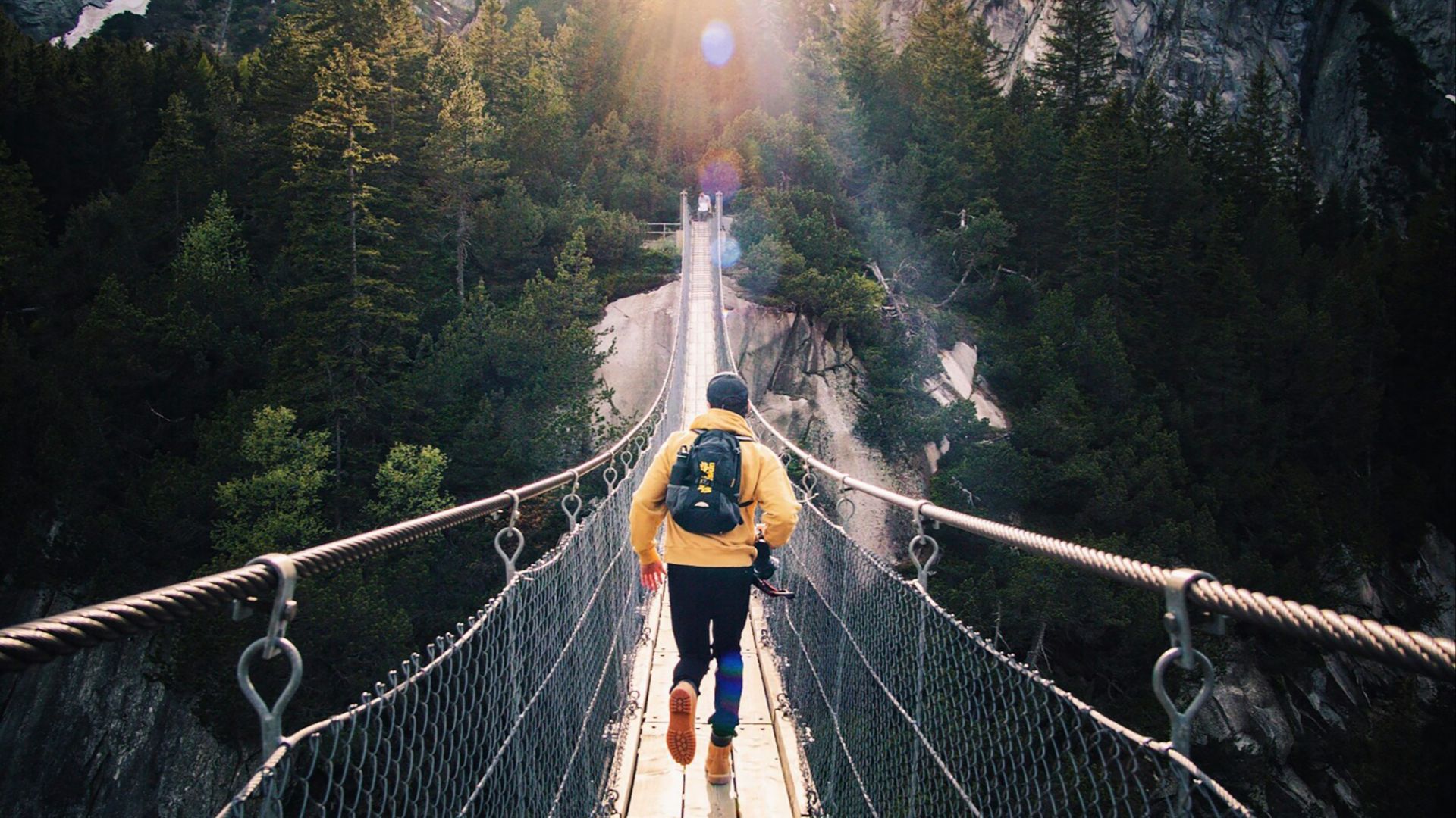 running man on bridge