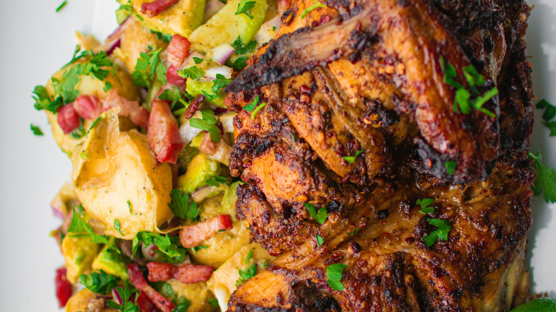 chicken and vegetables on plte