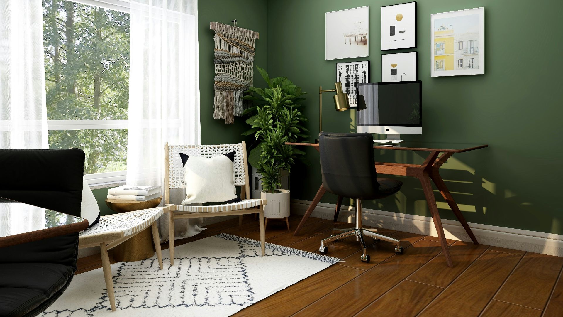 black and white chairs and table