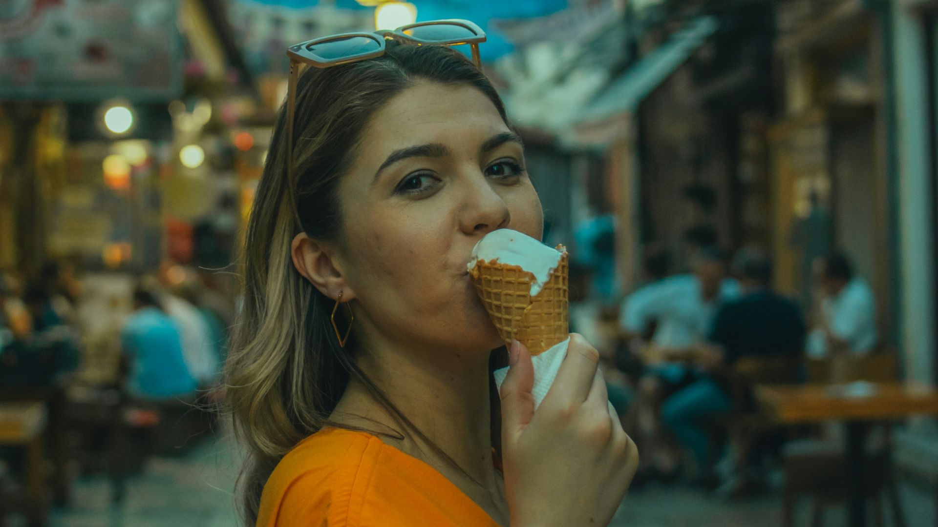 a woman eating ice cream