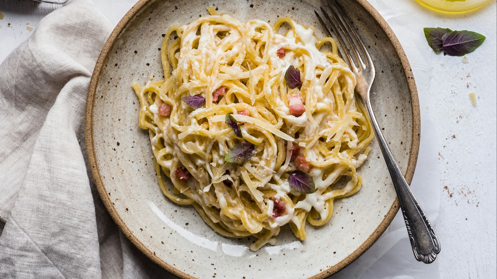 pasta on plate with fork