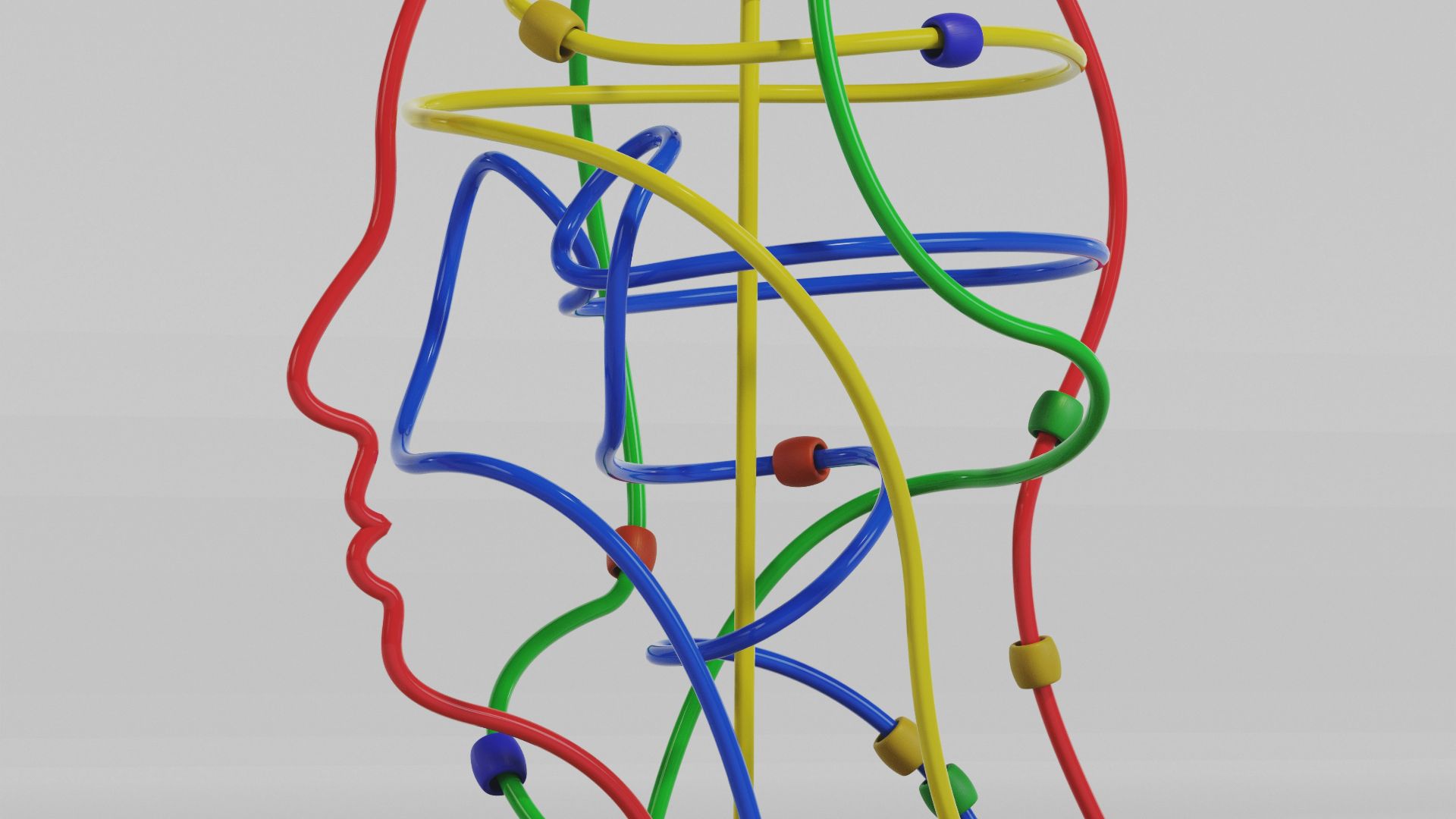 a sculpture of a man's head made of colored wires