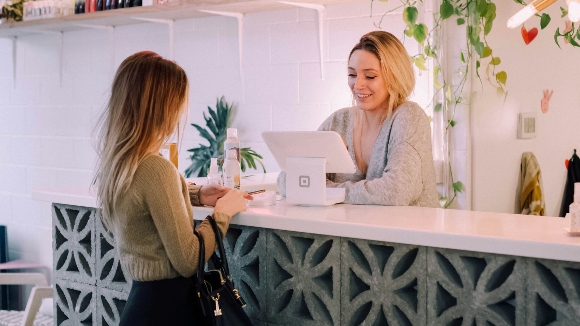 woman facing on white counter