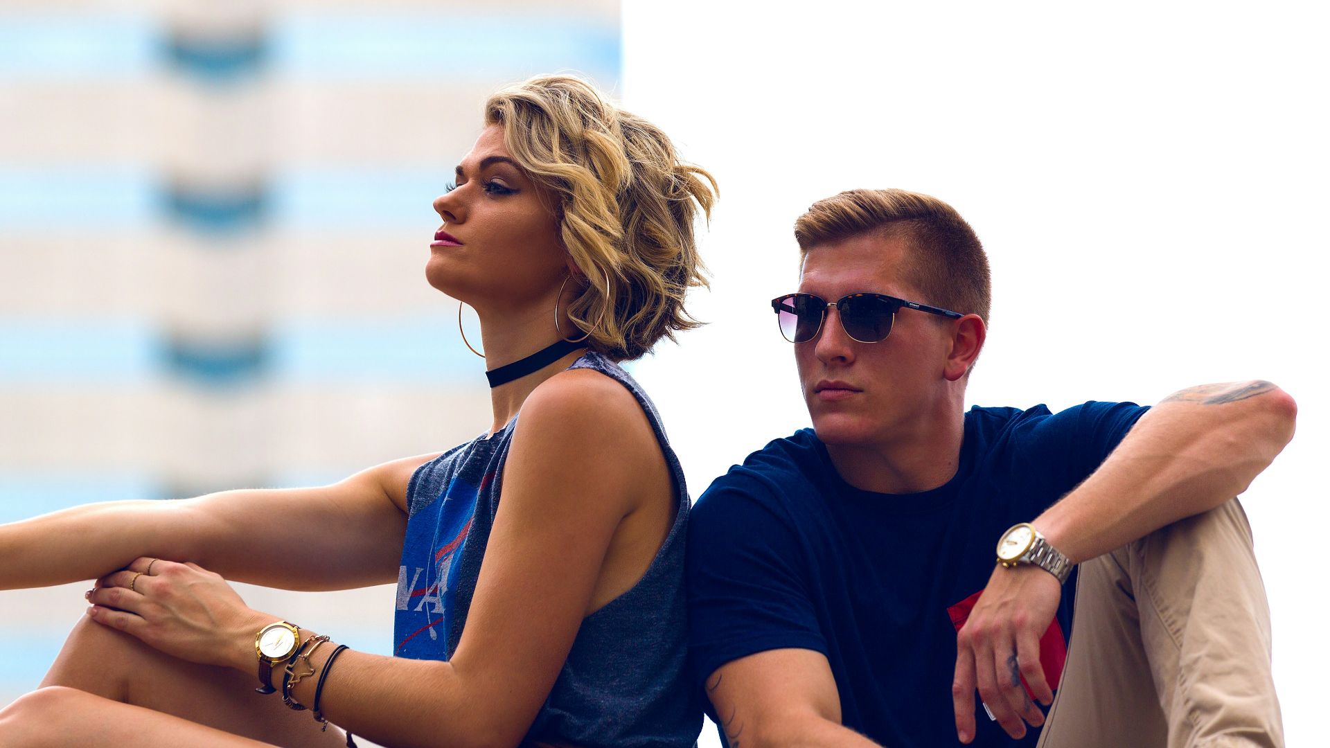 man and woman sitting posing for photo