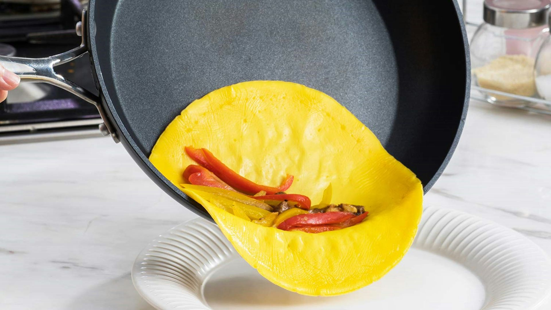 a frying pan with a chili inside of it