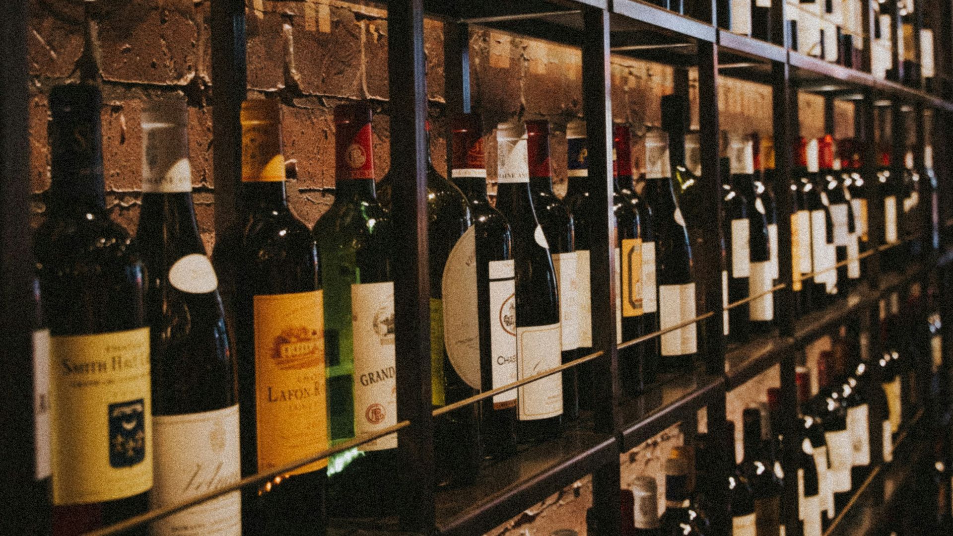 wine bottles on rack