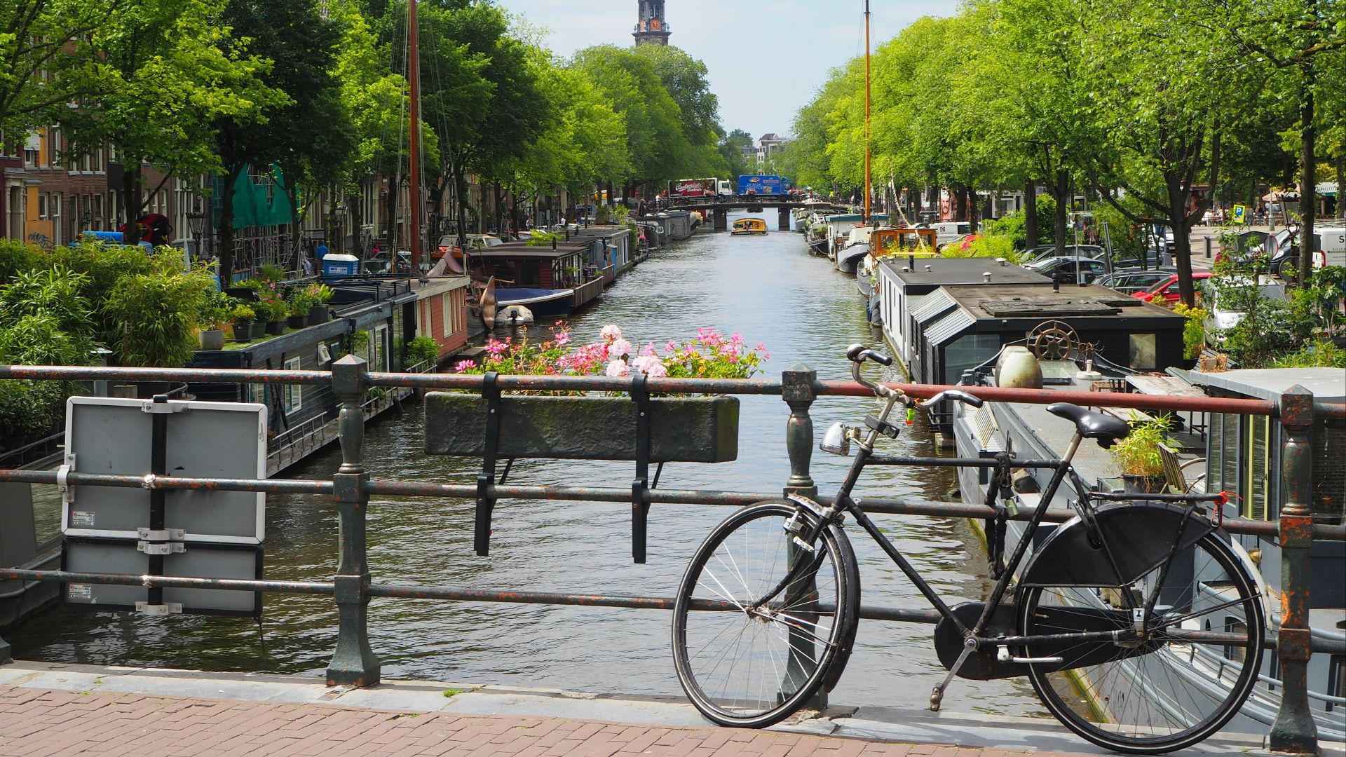 black city bike parked beside river during daytime
