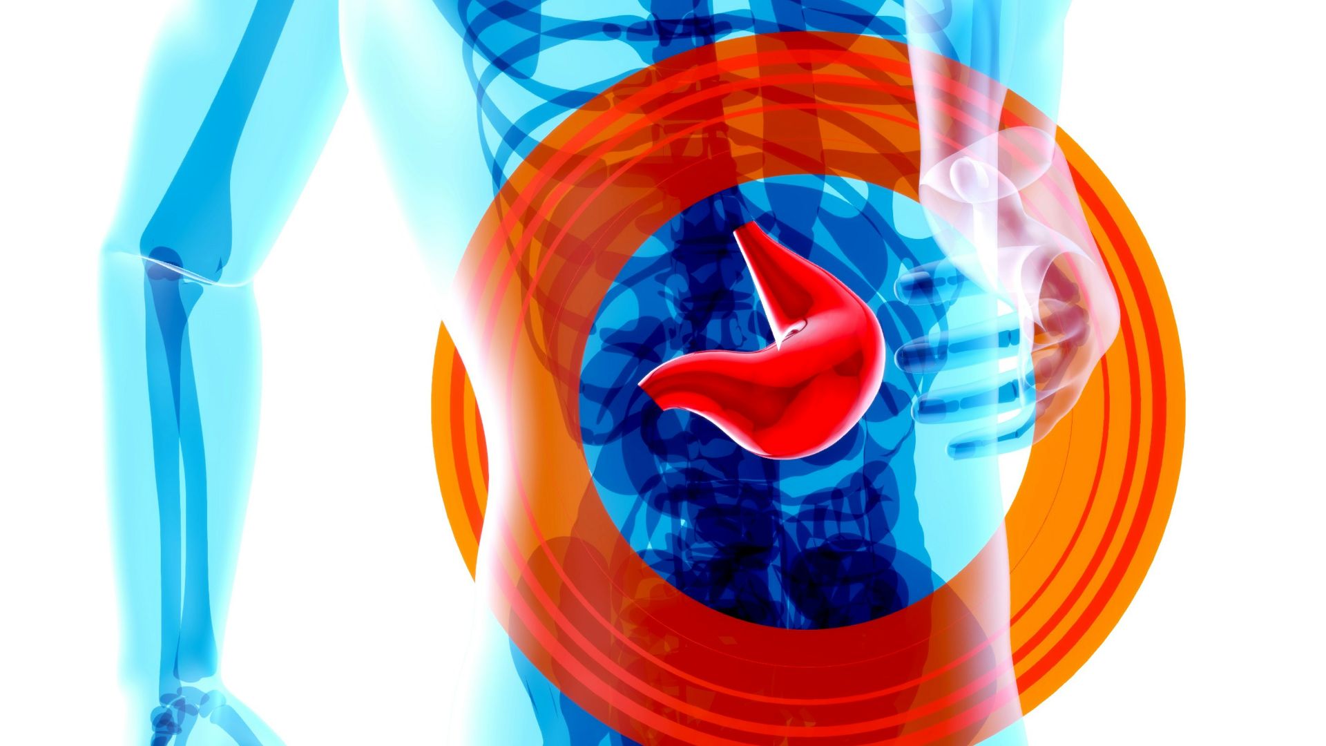 a man with a stomach pain in the shape of a circle