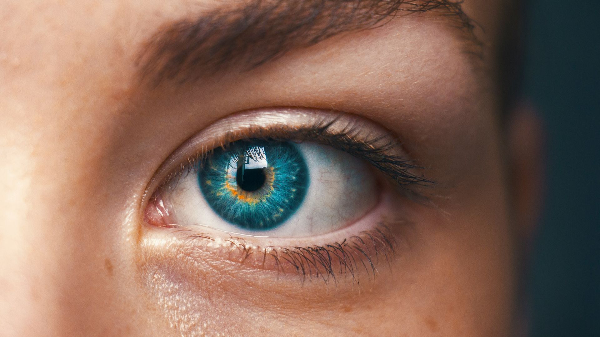 selective focus of blue-eyed person