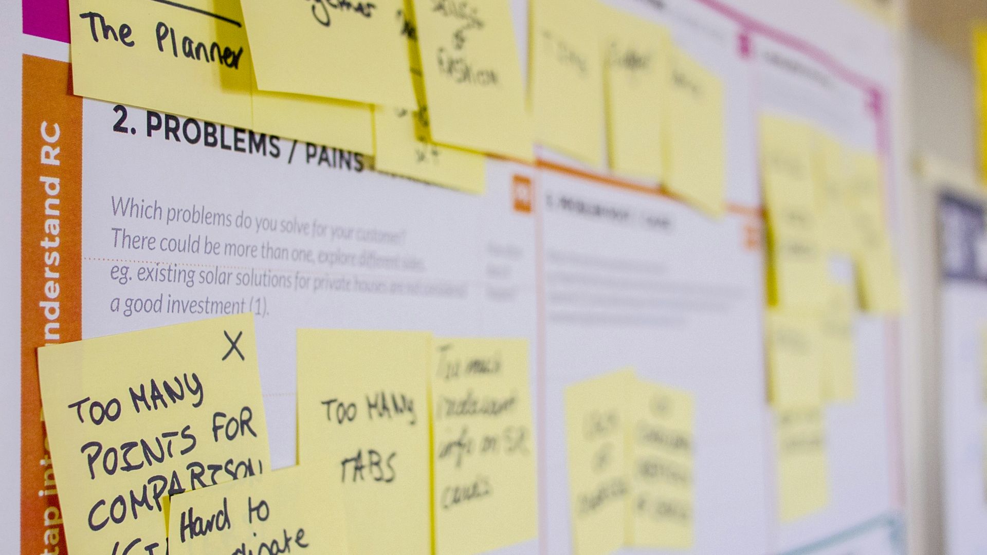 printed sticky notes glued on board