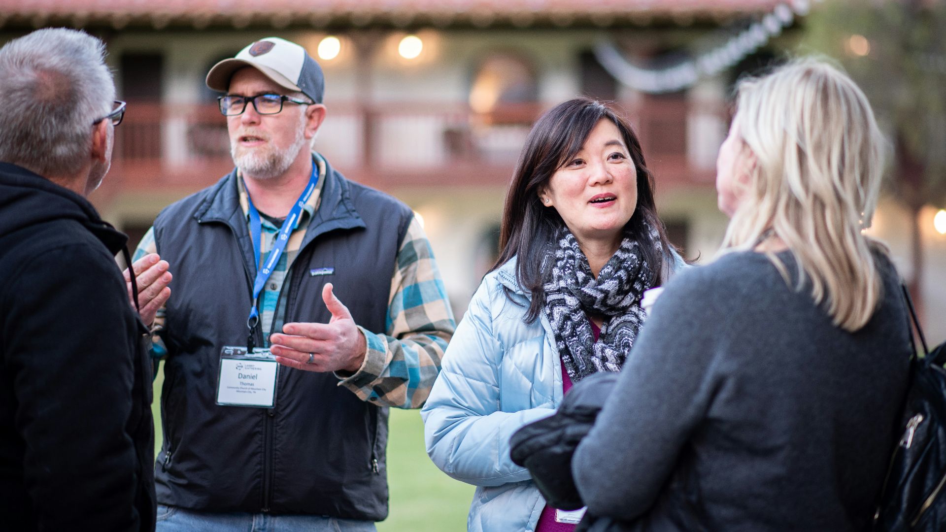 a group of people talking