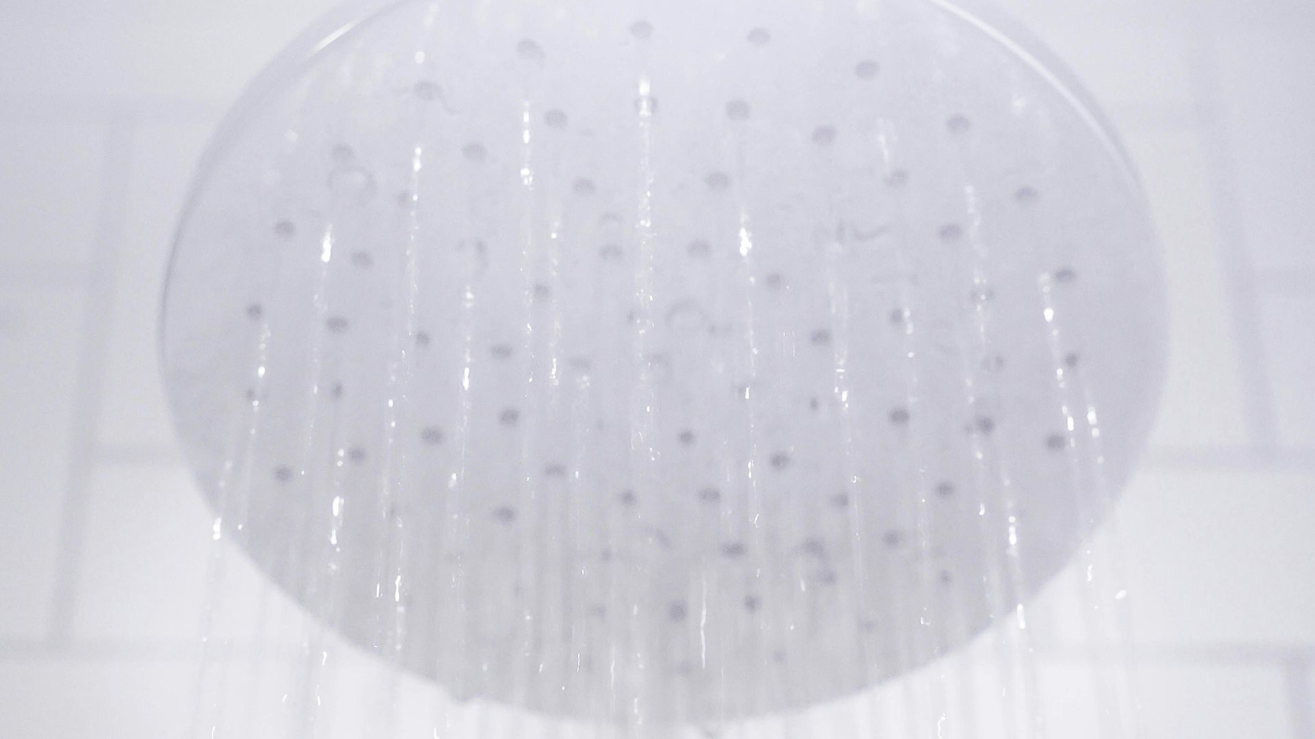 water from round gray stainless steel shower head