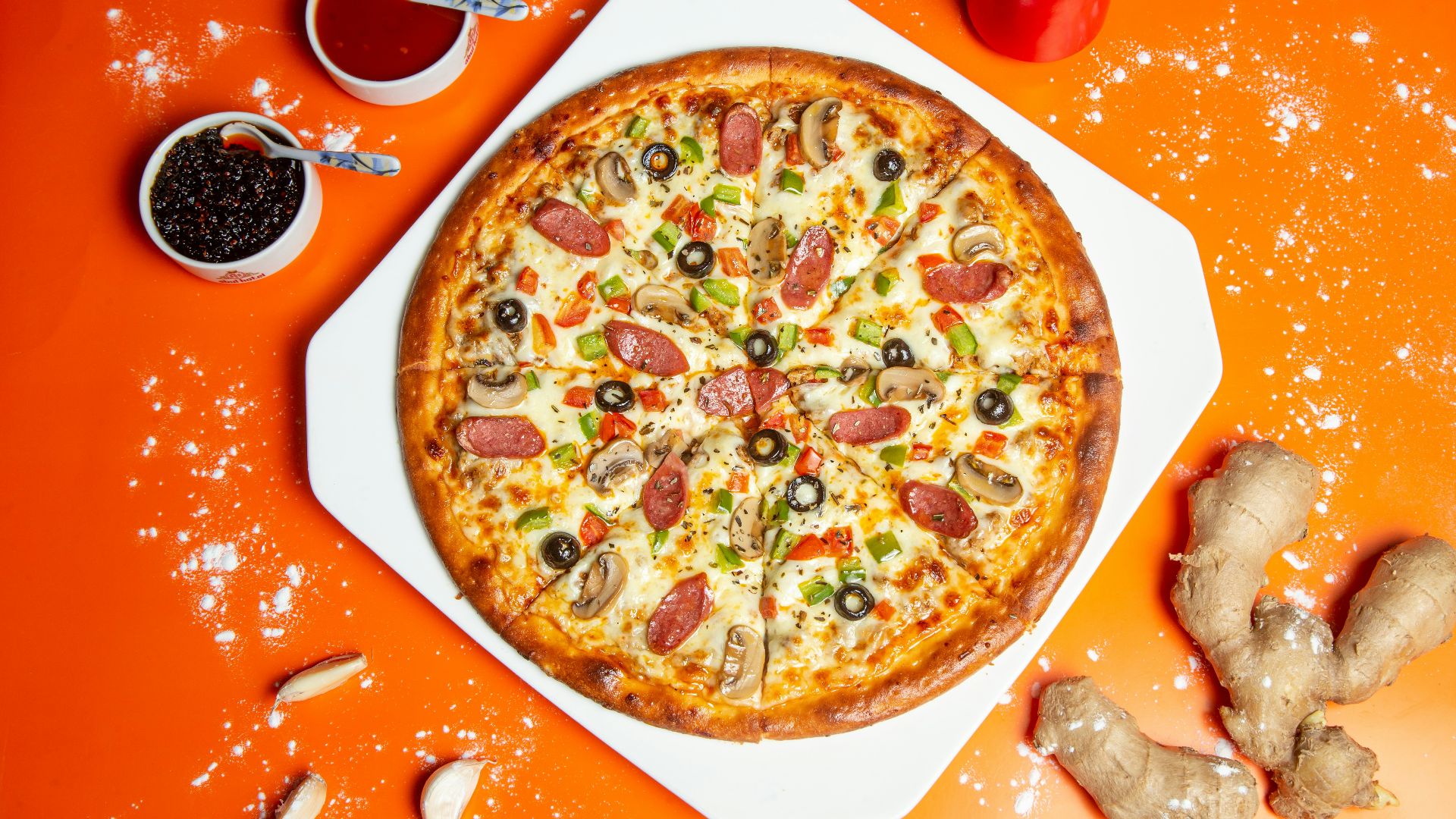 pizza with cheese and green leaf