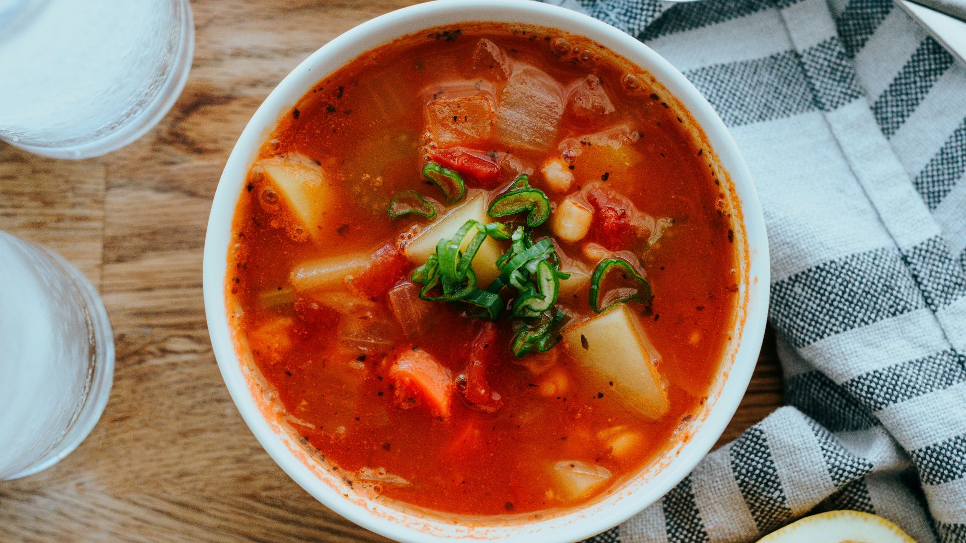 soup in white ceramic bowl