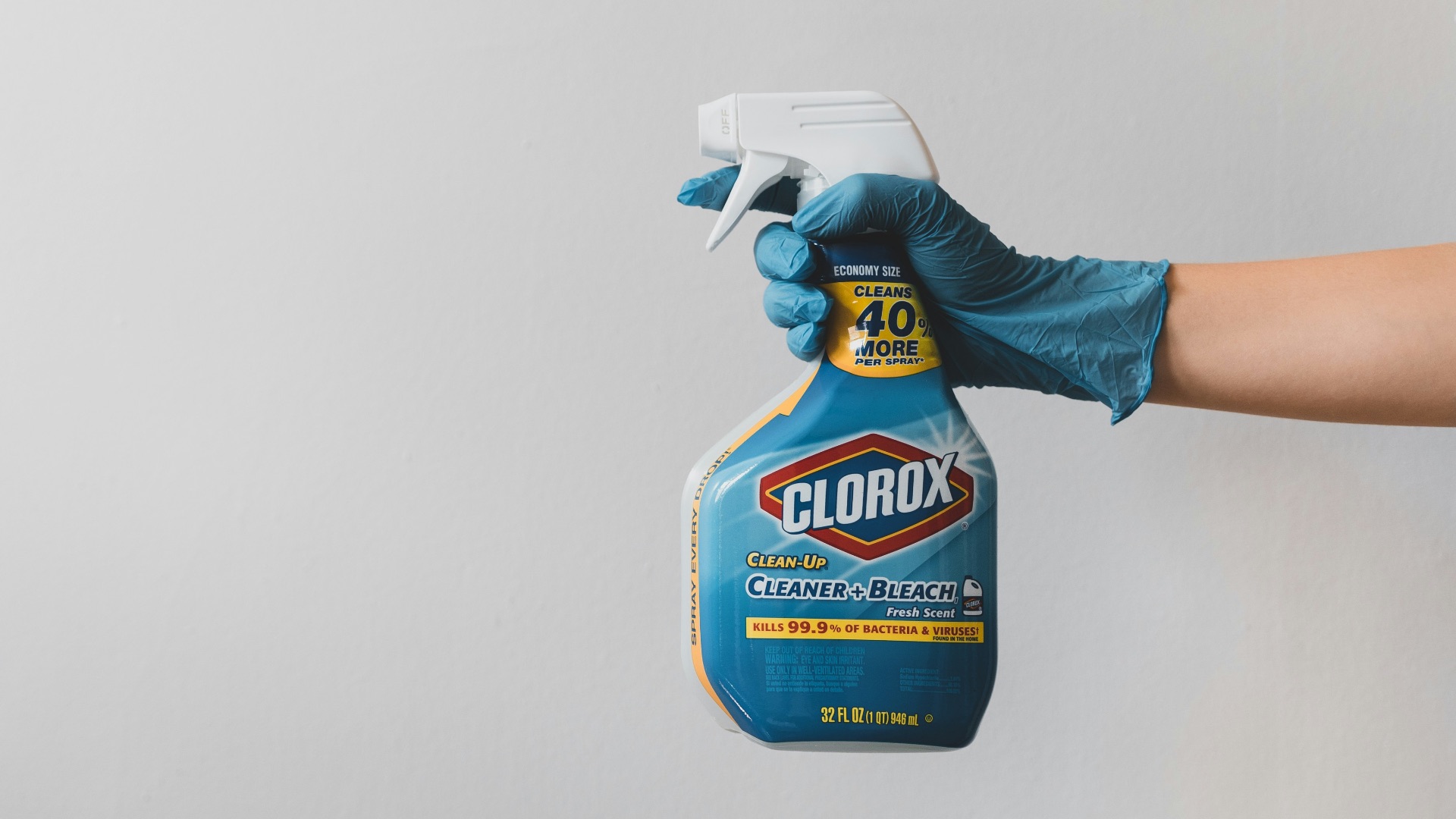 blue and white clorox plastic bottle