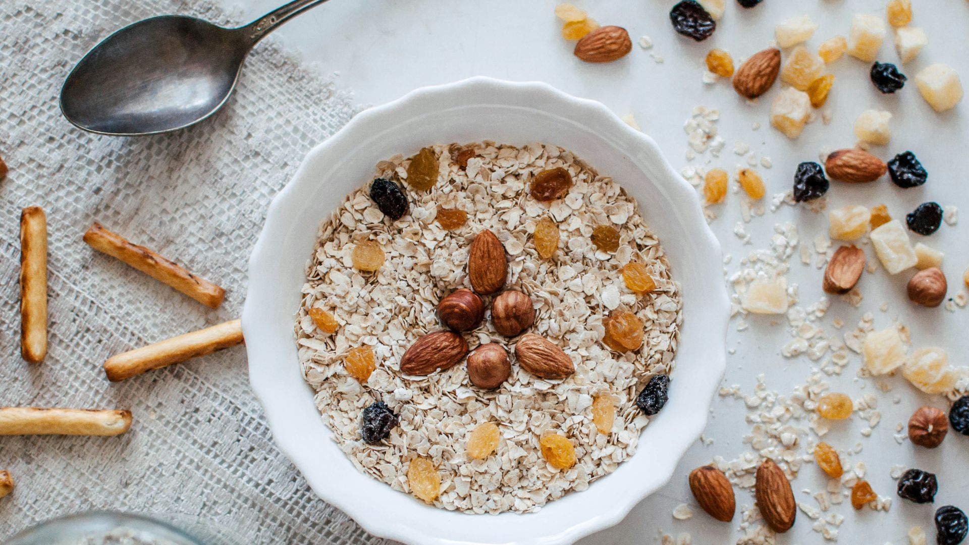 nuts and bowl of cereals