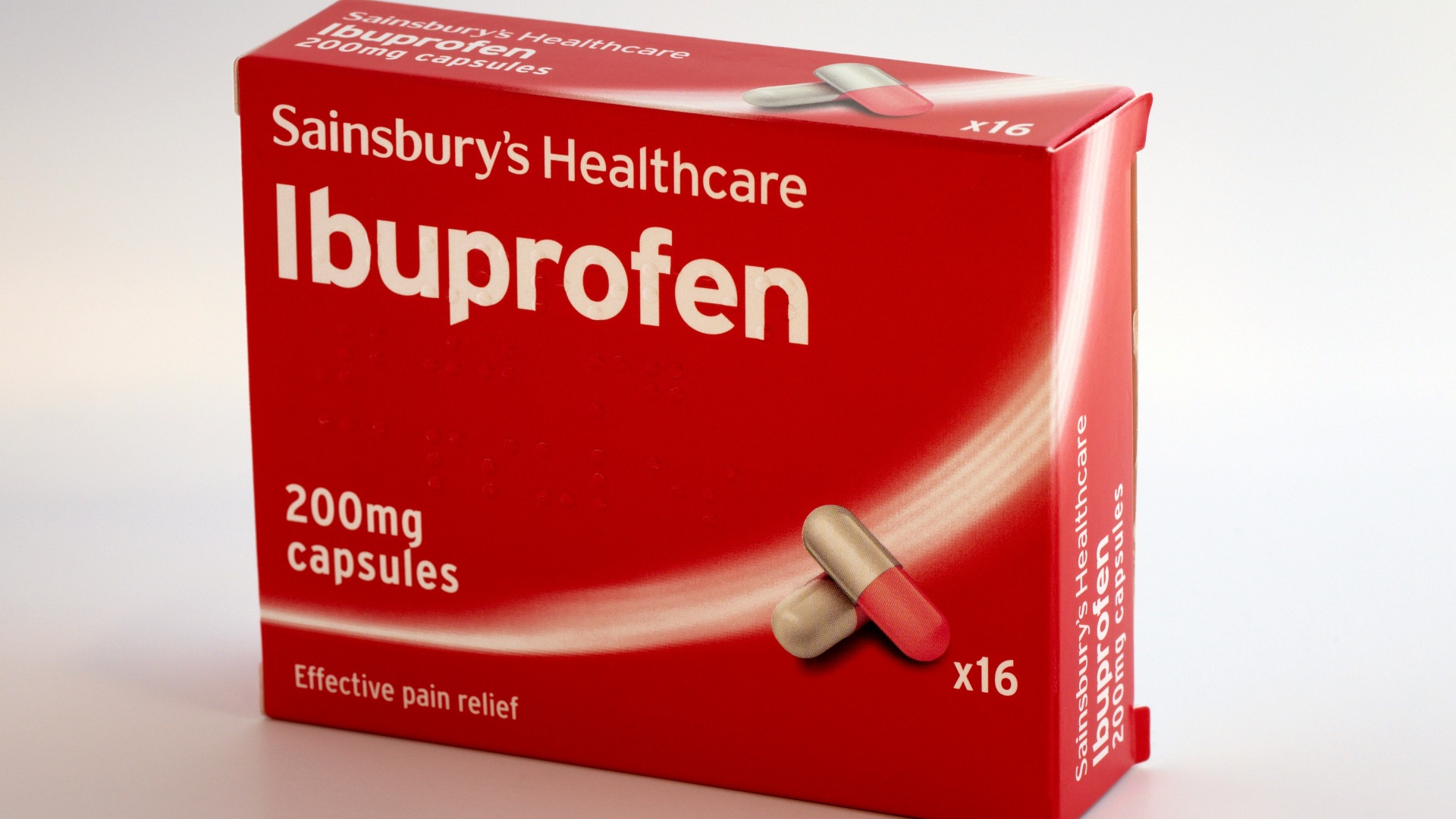 200 mg Sainsbury's healthcare Ibuprofen capsules box