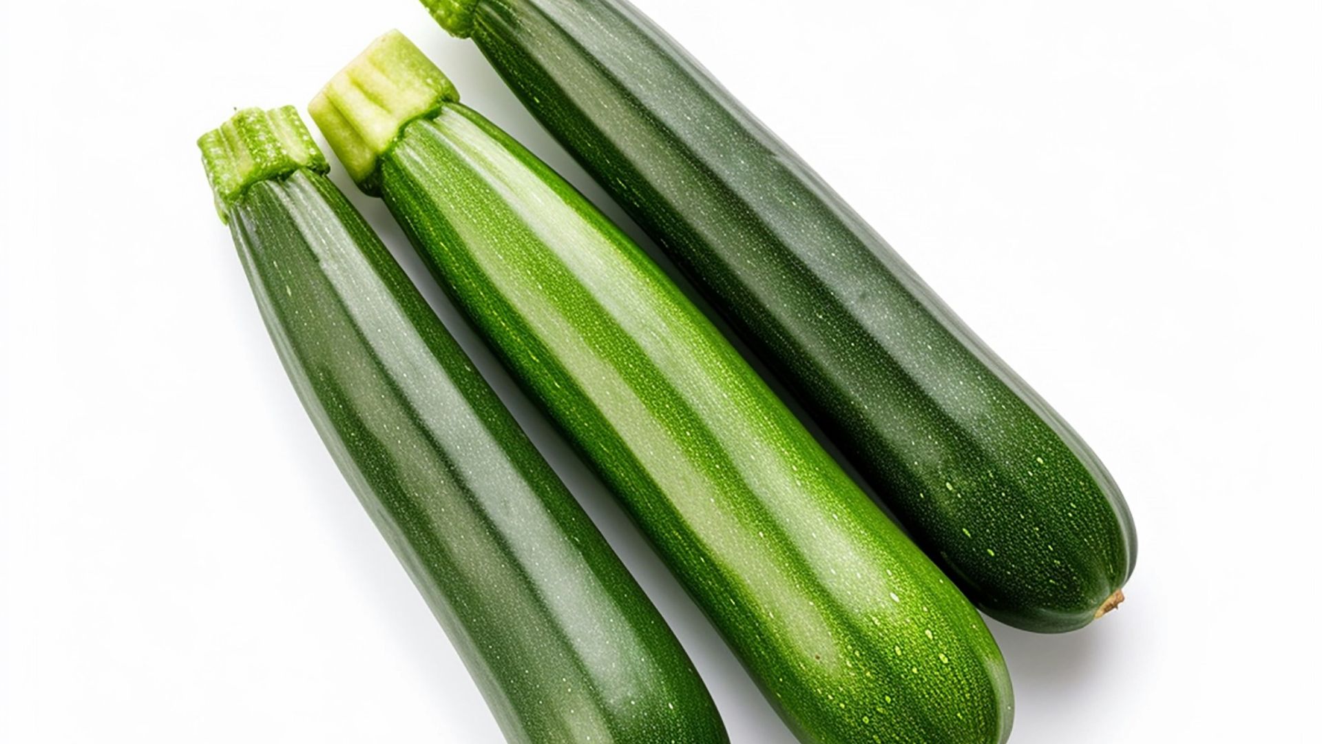 three green cucumbers on a white background