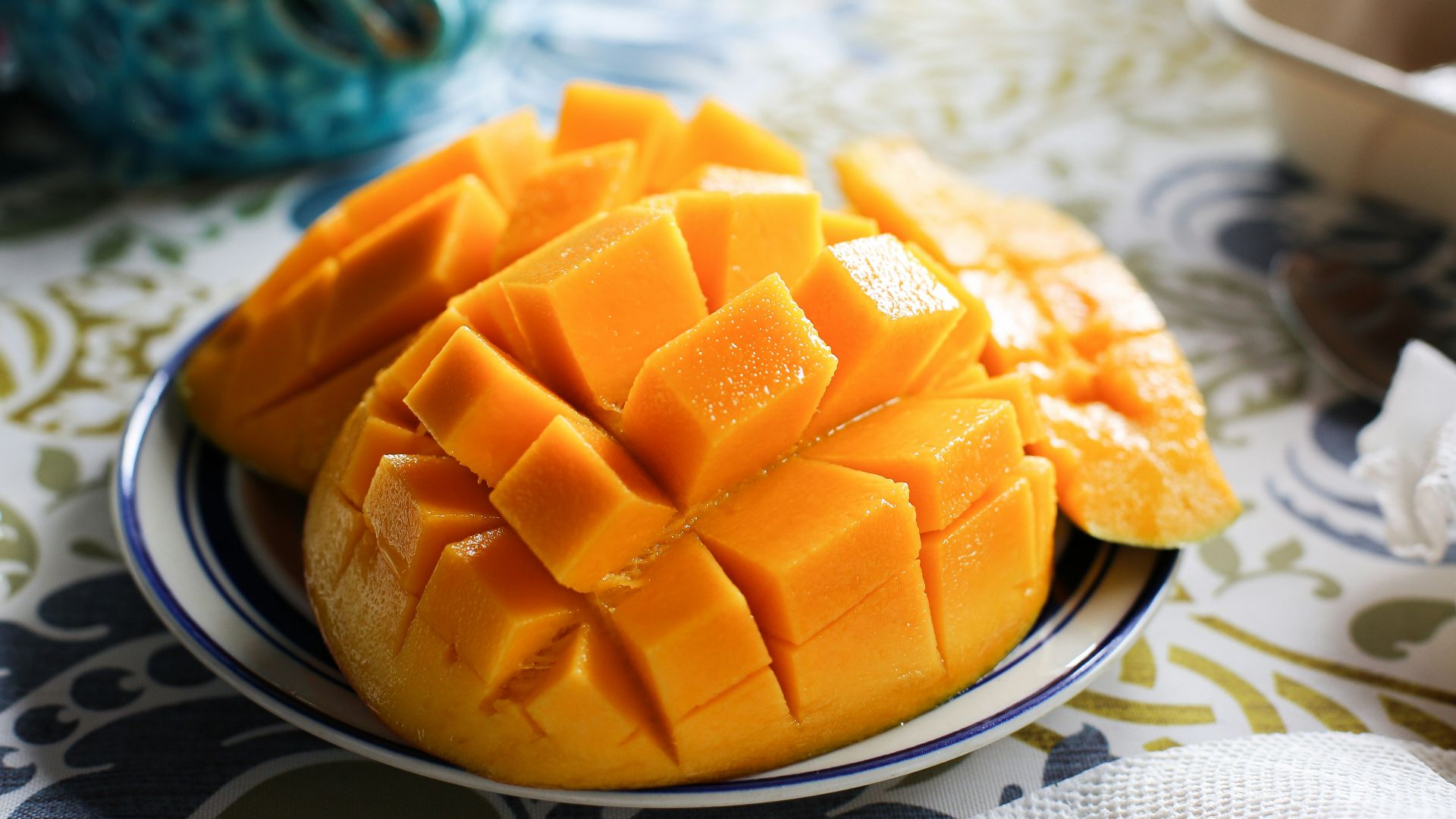a close up of a plate of fruit on a table