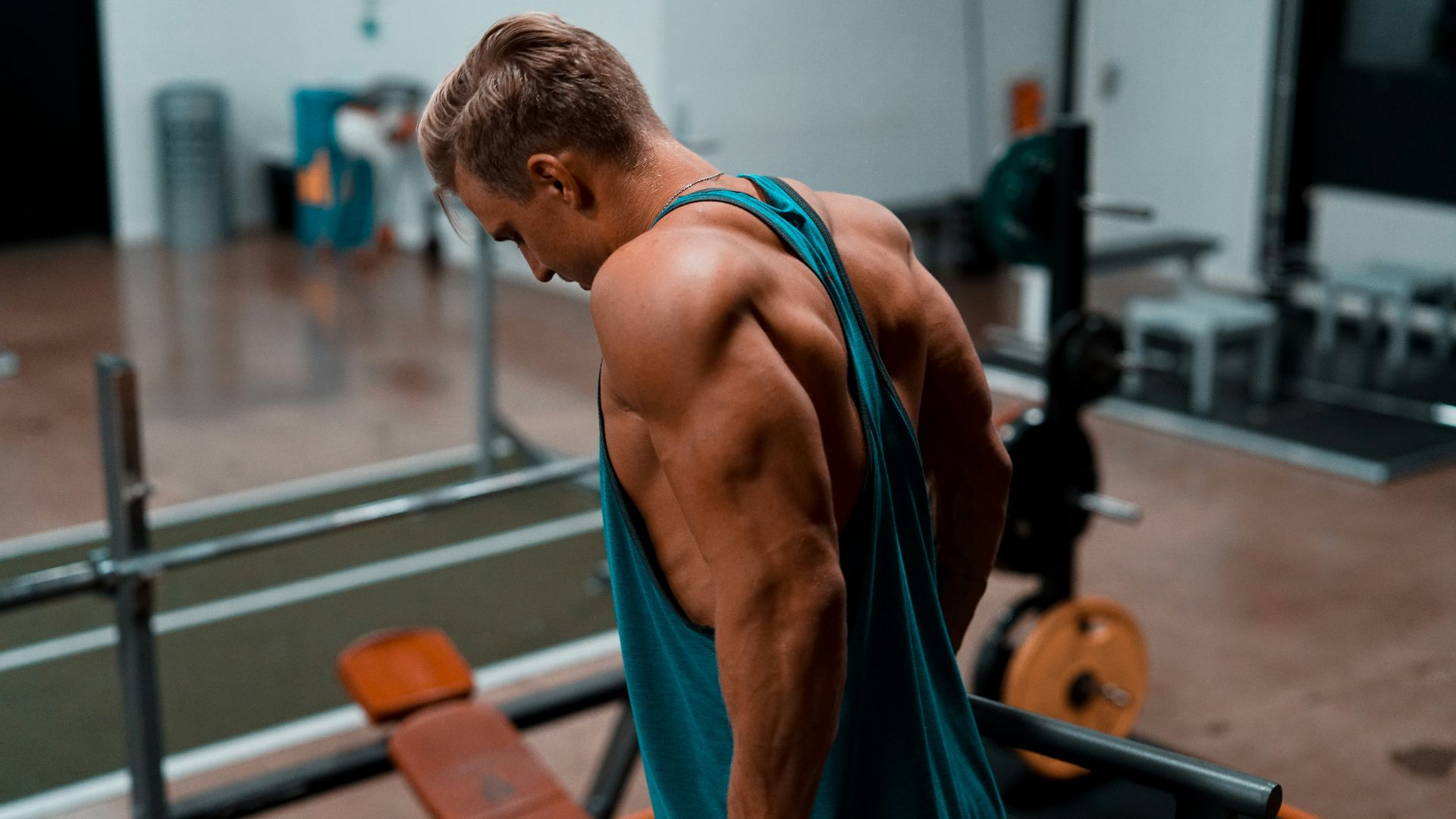 man exercising in dip station