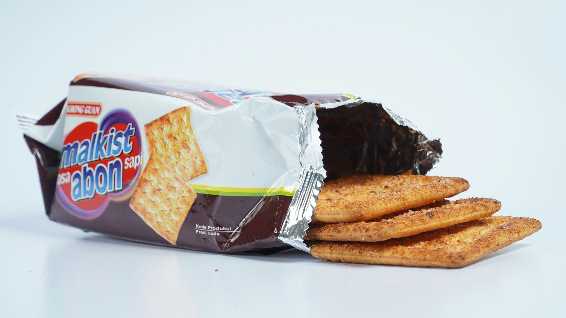 a bag of crackers sitting on top of a white table
