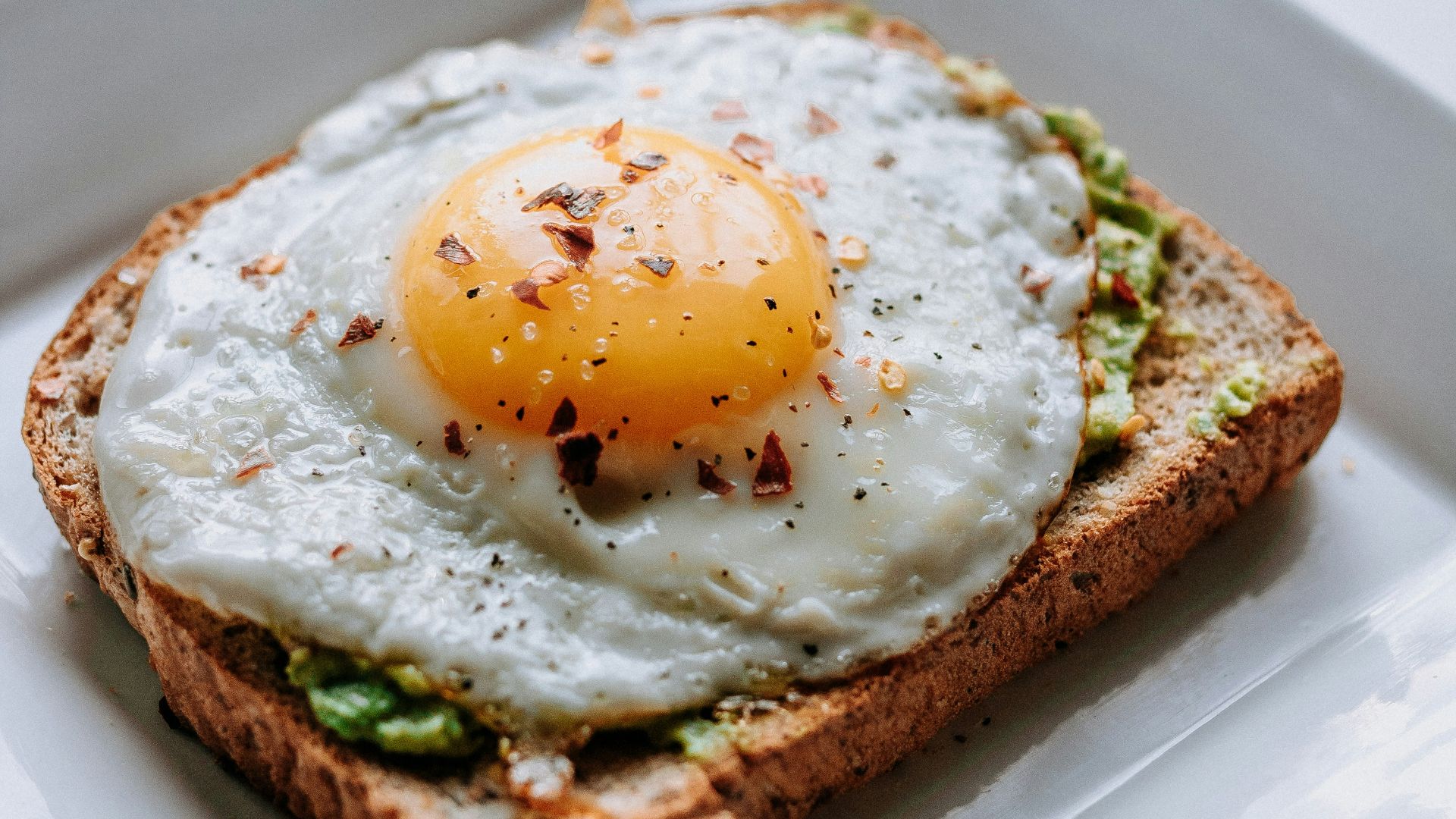 bread with sunny side-up egg served on white ceramic plate