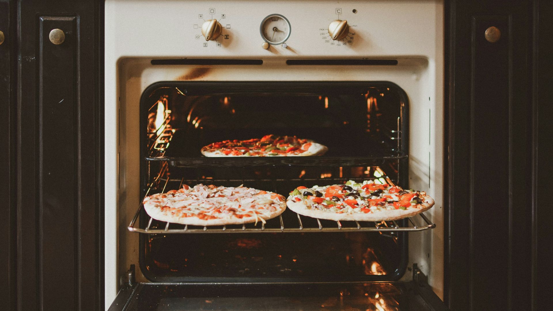 baked pizza in oven