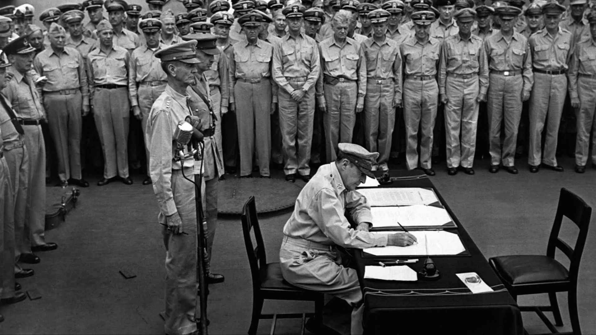 File:Douglas MacArthur signs formal surrender.jpg