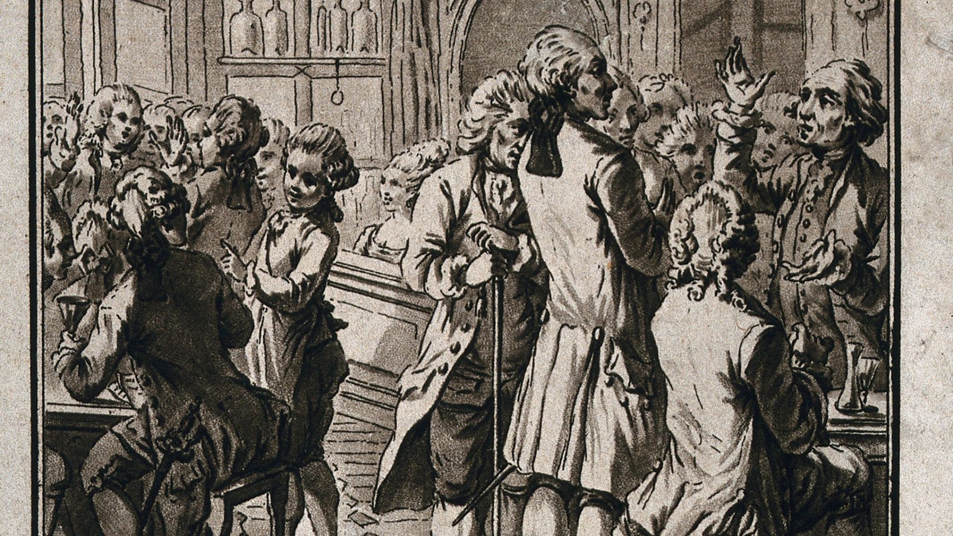 File:Café Procope, Paris; men and women chatting over drinks. Aqu Wellcome V0014353.jpg