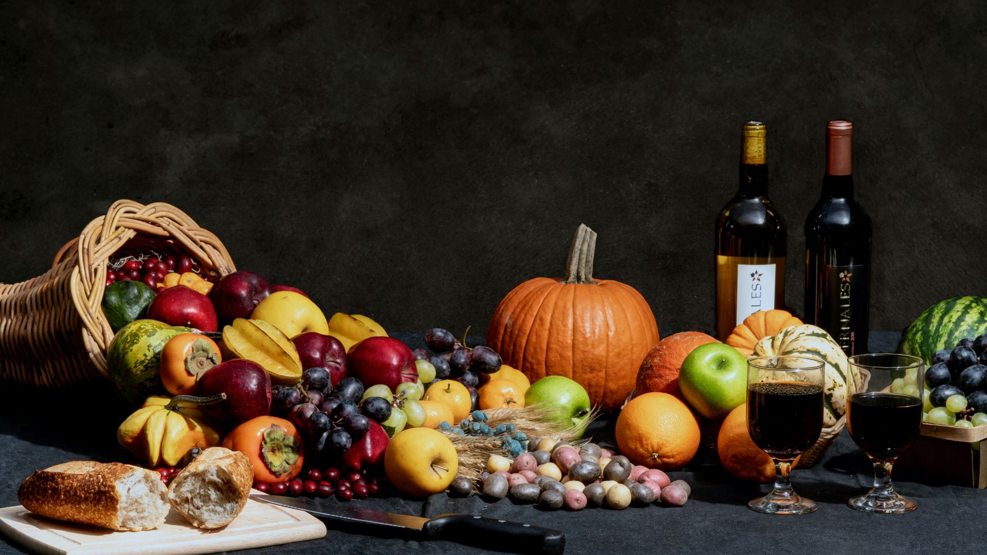 pumpkin and bottles on table