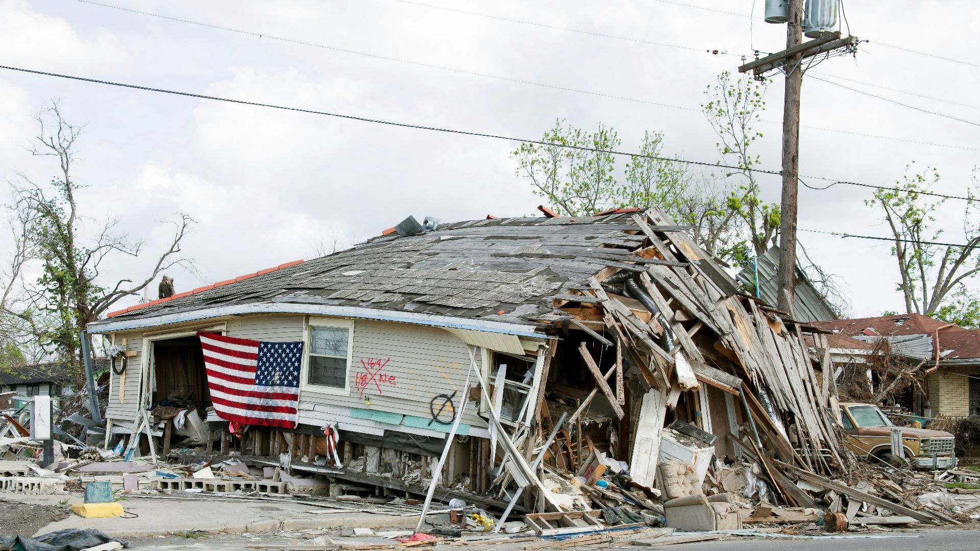 Barber Shop located in Ninth Ward, New Orleans, Louisiana, damaged by Hurricane Katrina in 2005.