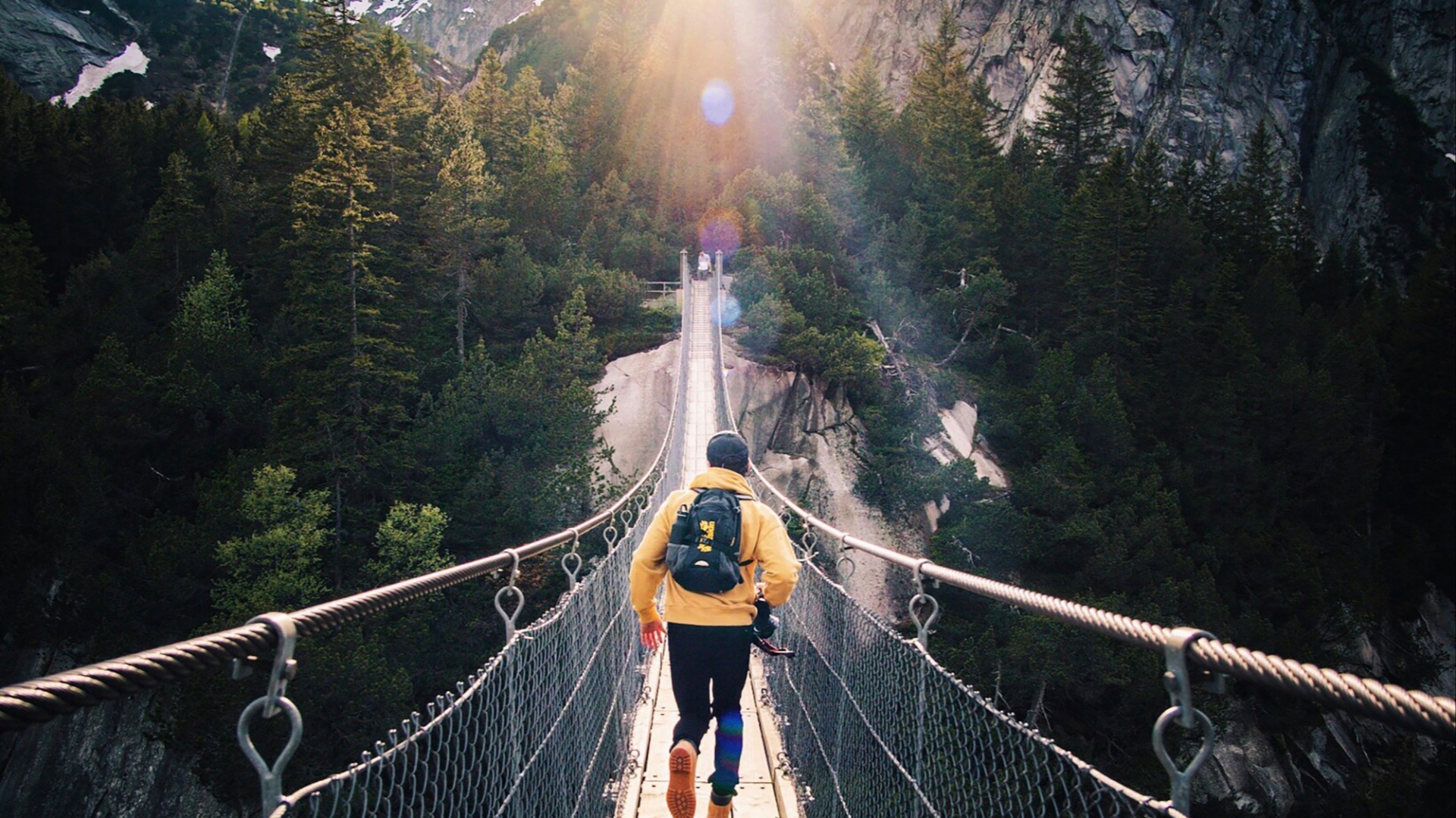 running man on bridge