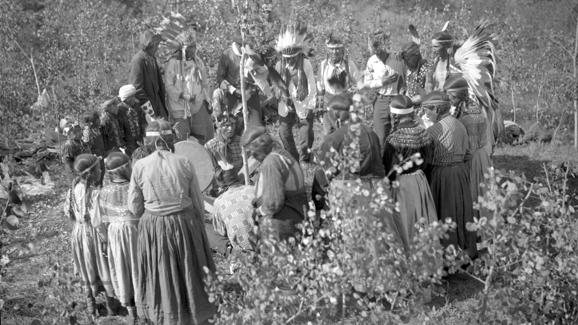 File:Cree Men, Women and Children Participating in a Ceremony - Waterhen River, Northern Saskatchewan (20373059575).jpg