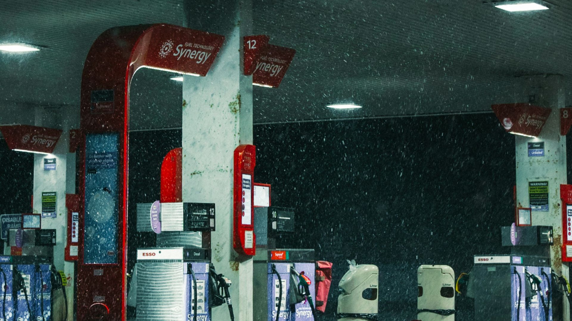red and white gas station