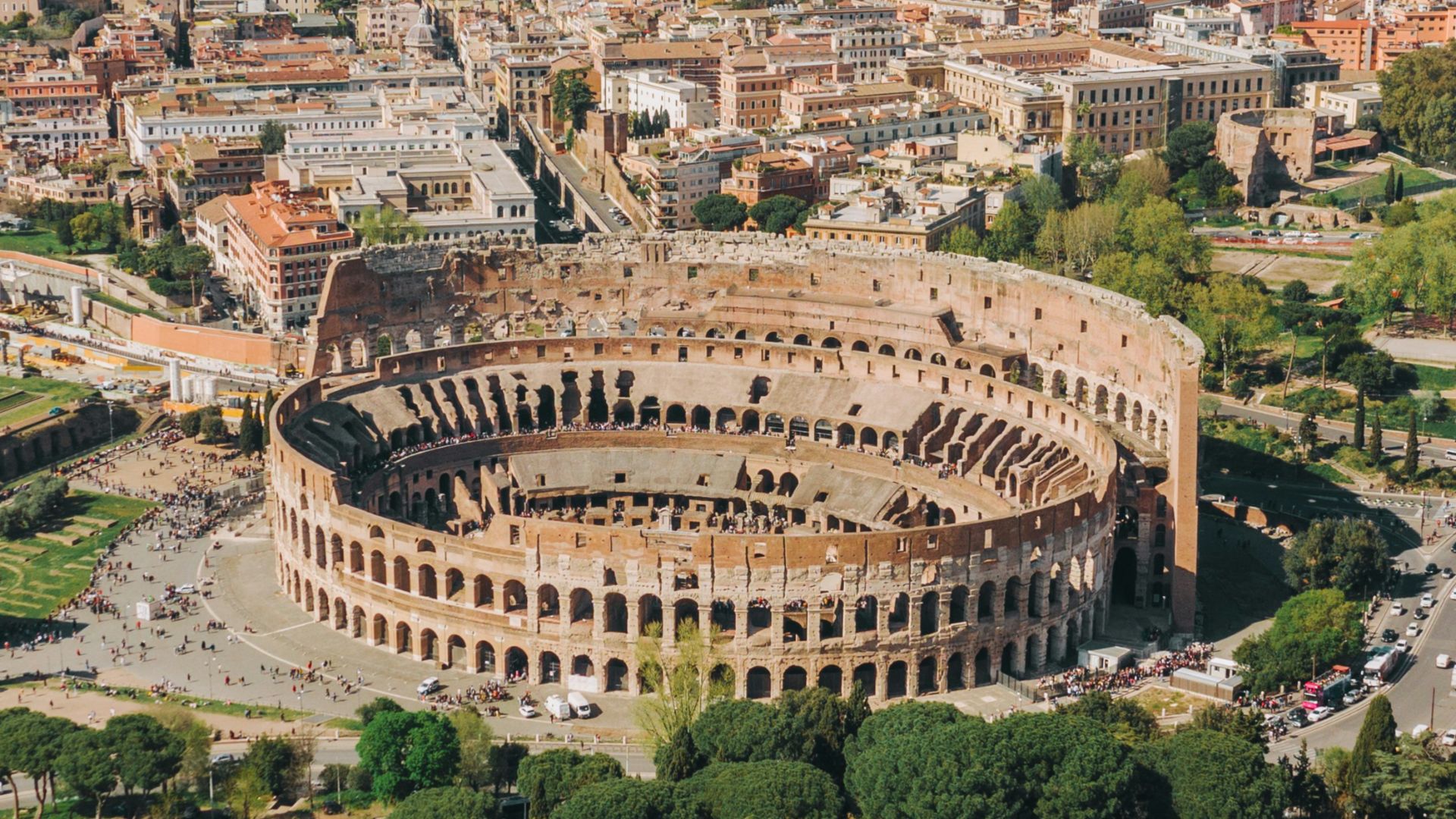 aerial view of Colosseum at Rome Italy