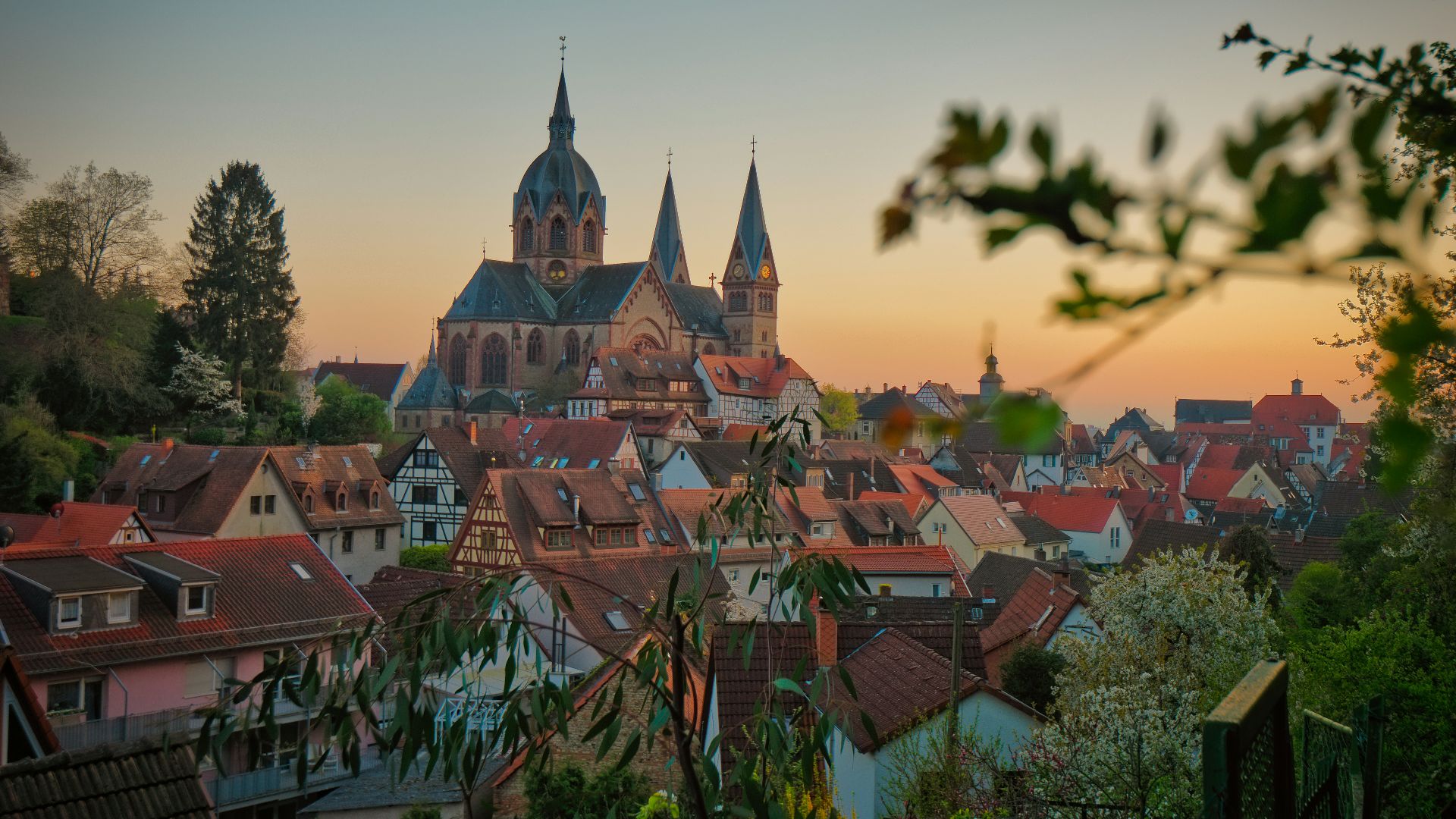 A beautiful cityscape with a large church.