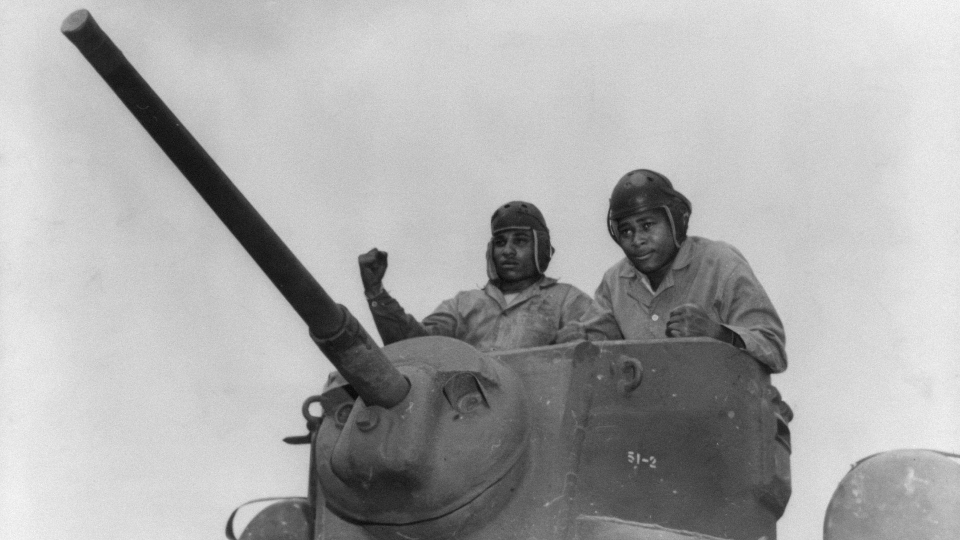 First official photo of African American marines in tank turret during World War II.