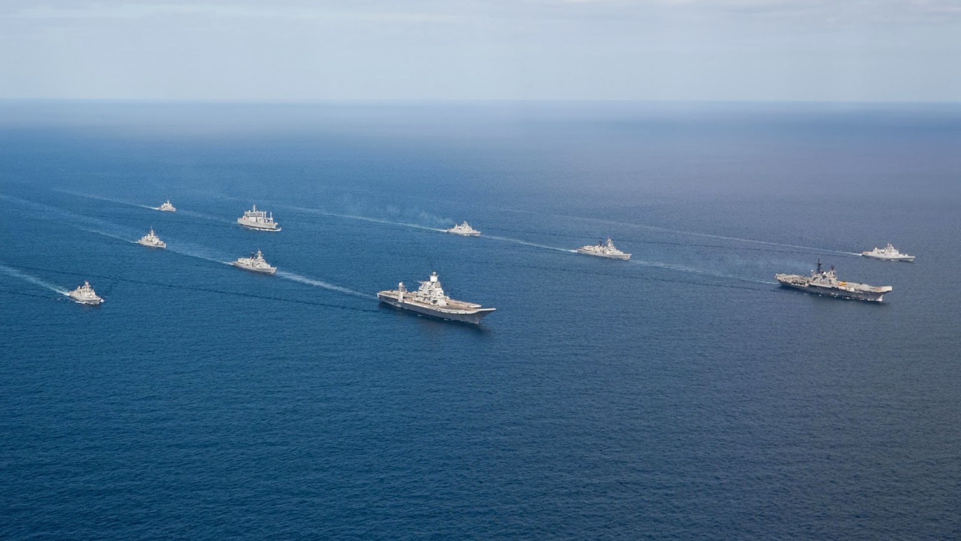 File:Indian Navy flotilla of Western Fleet escort INS Vikramaditya (R33) and INS Viraat (R22) in the Arabian Sea.jpg