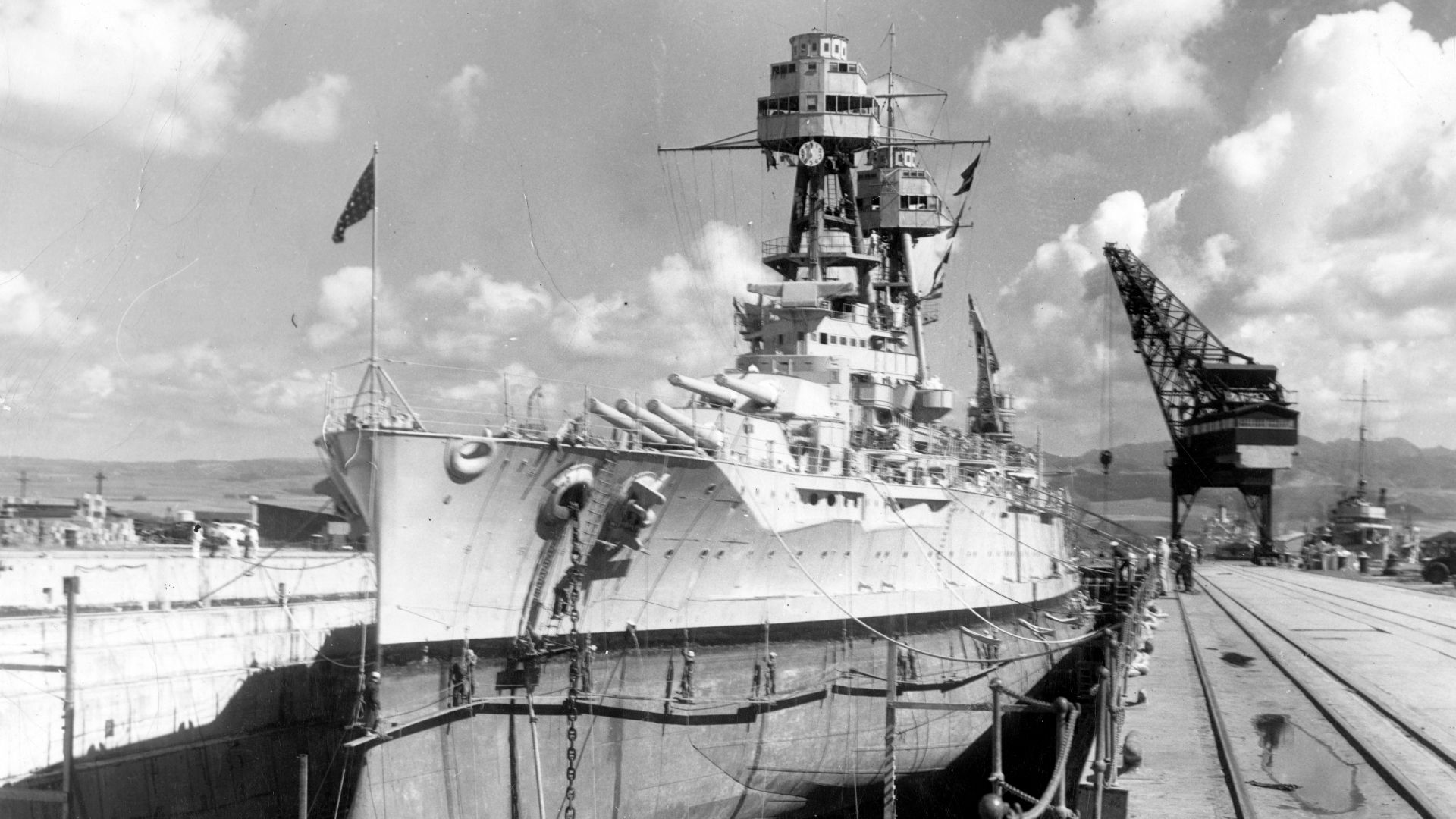 File:USS Nevada (BB-36) in drydock.jpg