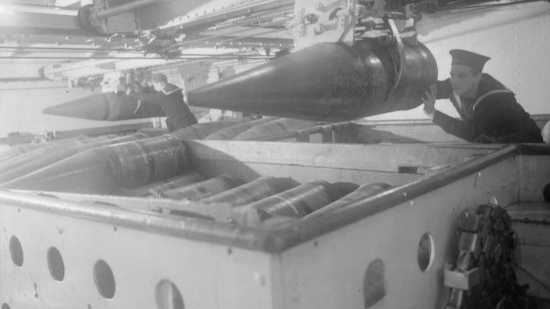 File:16 inch shell bins on HMS Nelson 1940 IWM A 2004.jpg