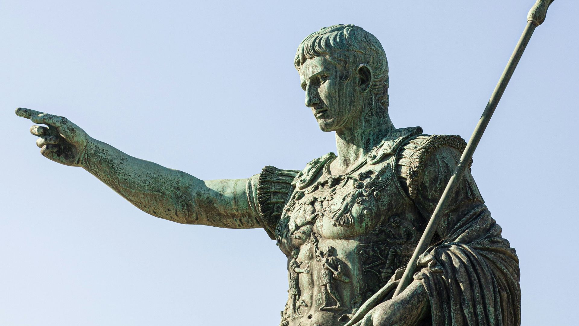 A statue of a man holding a spear