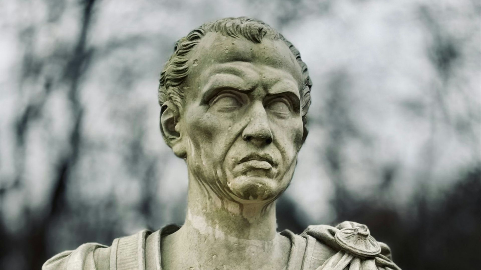 a statue of a bust of a man in a park