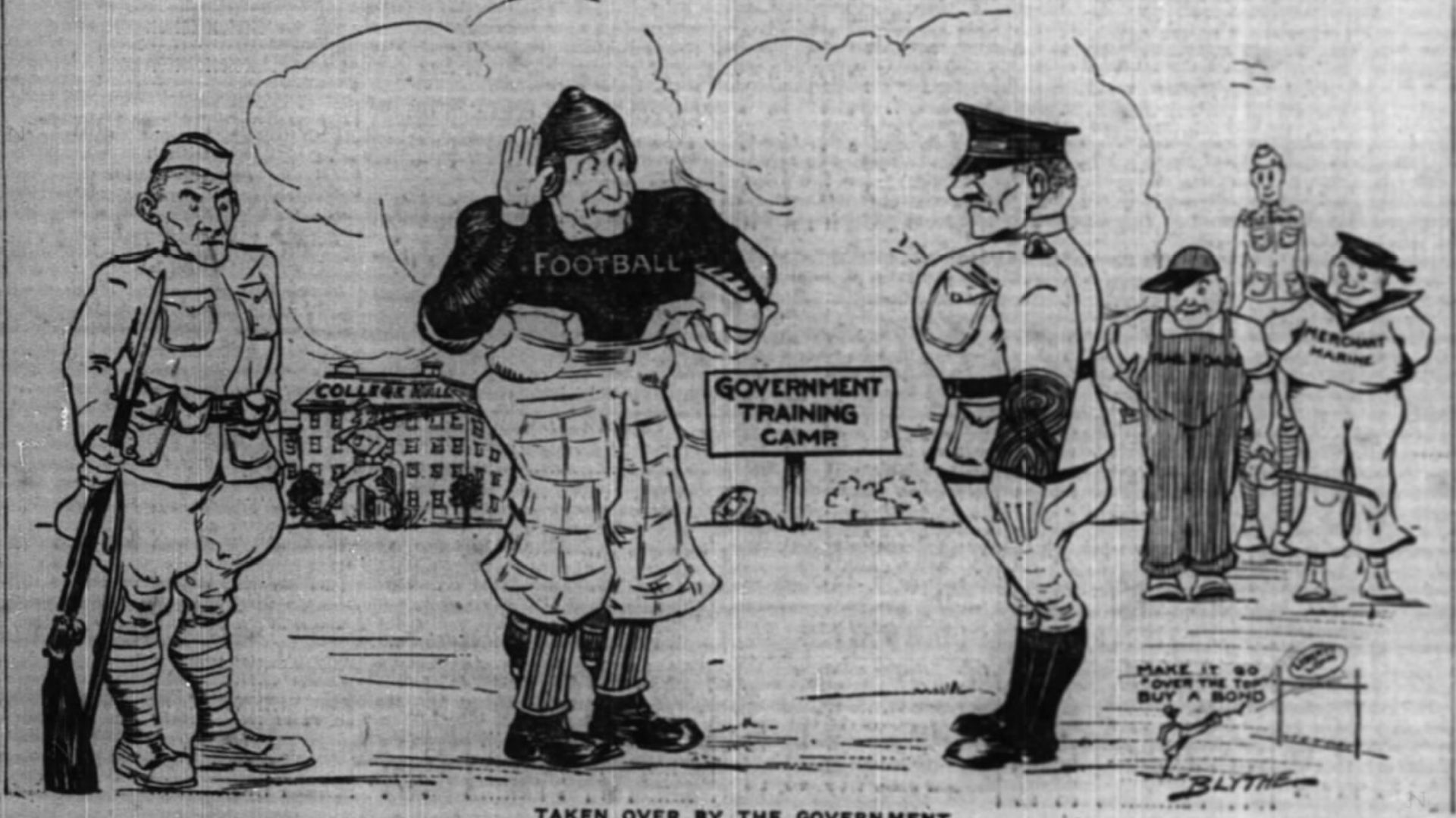 File:Cartoon showing Government involvement in college football 1918 during war and pandemic.jpg