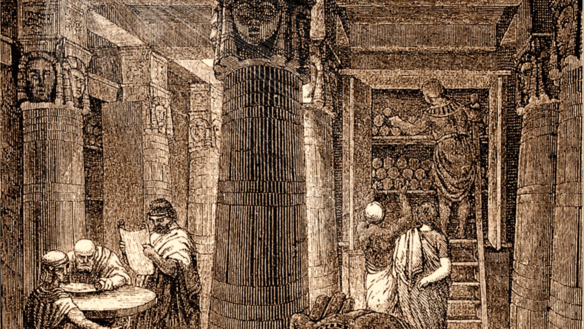 File:Library of Alexandria (sepia).jpg