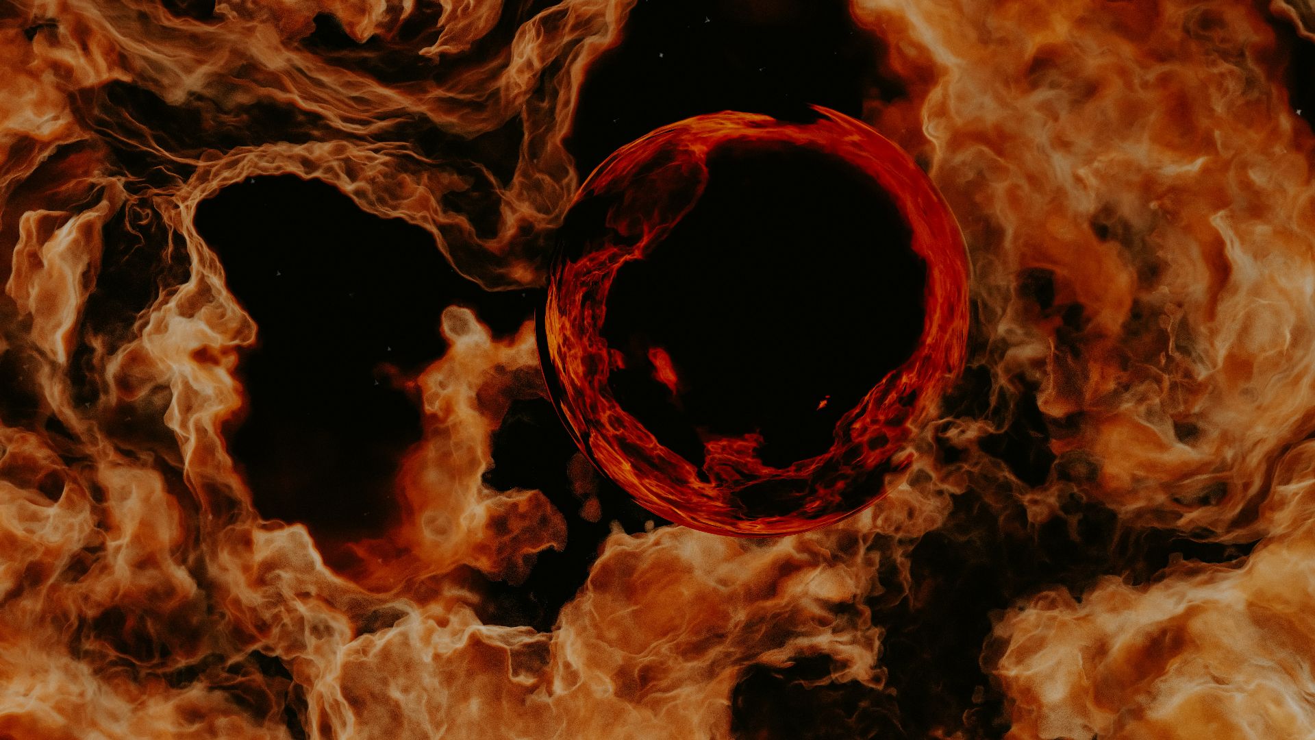 A red object is in the middle of a black hole