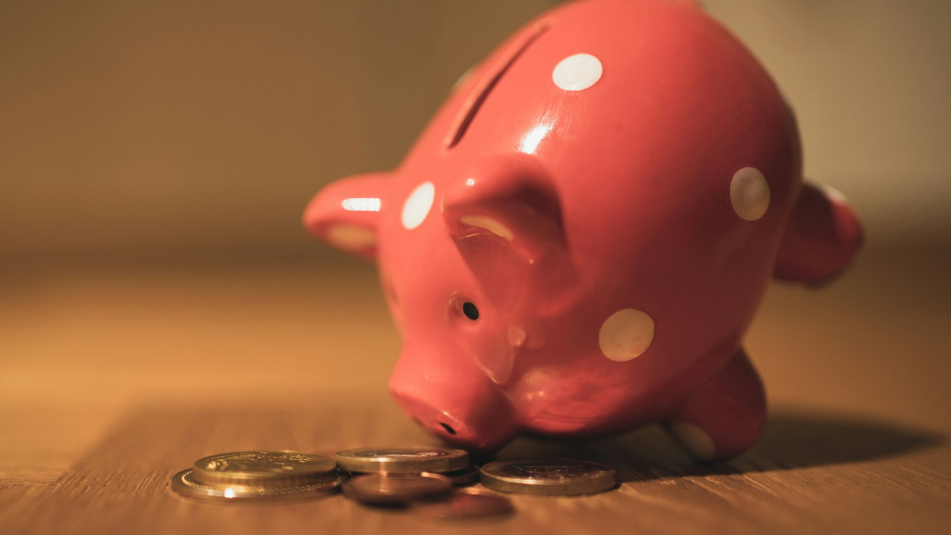 pink pig coin bank on brown wooden table