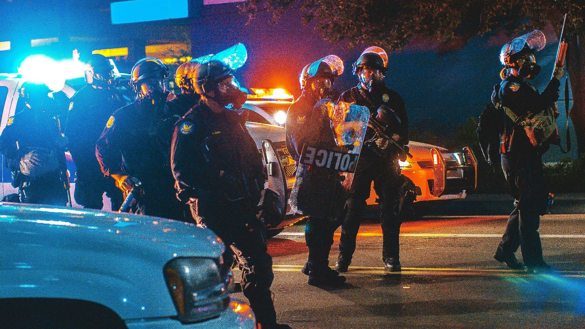 group of police in the middle of the road